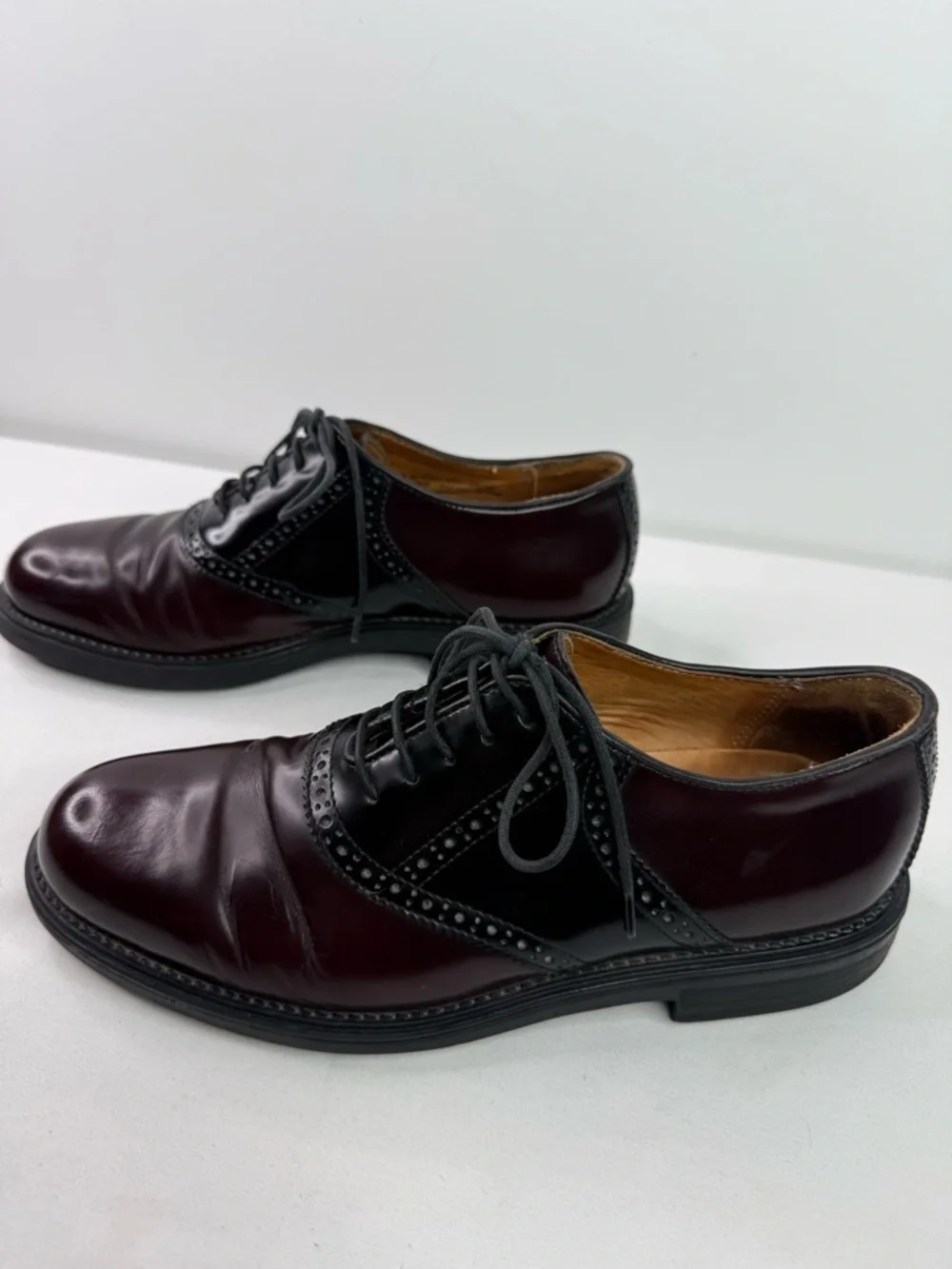 Bostonian Strada Two-Tone Burgundy and Black Leather Dress Oxfords Size 8.5